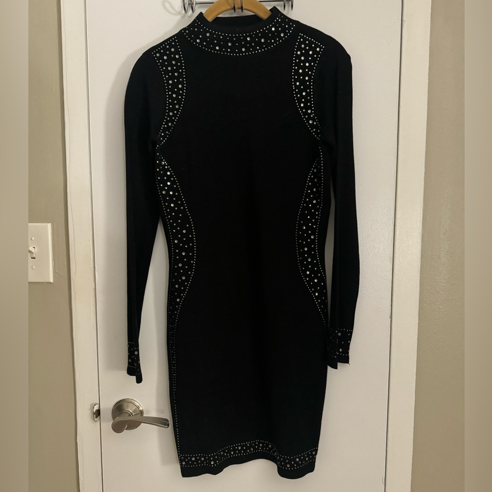 Say What Little Black Dress/Long Sleeves with Silver Beads EUC in Small Women